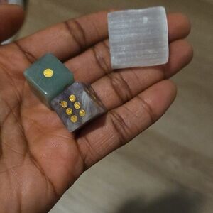 Green Aventurine & Amethyst Dice W Selenite